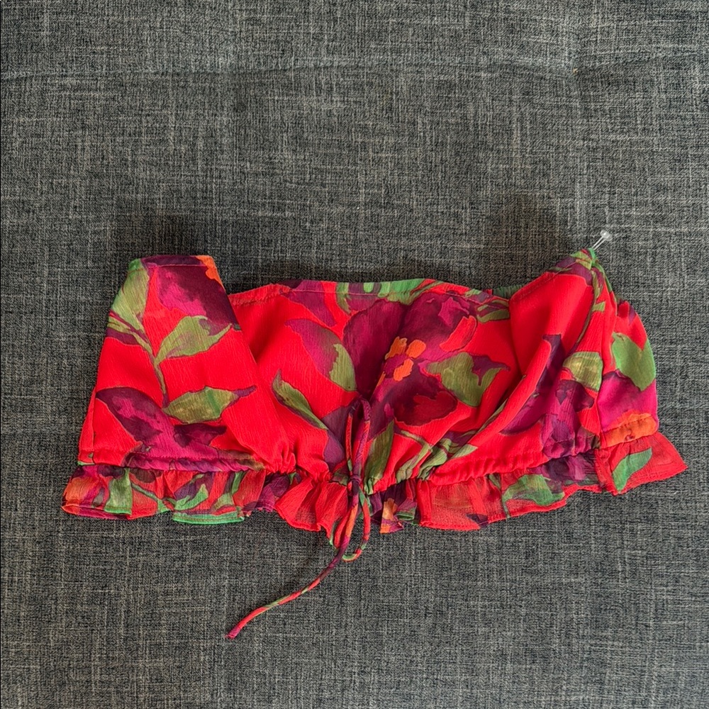 Nasty Gal Bandeau style Red Floral Off-Shoulder Top